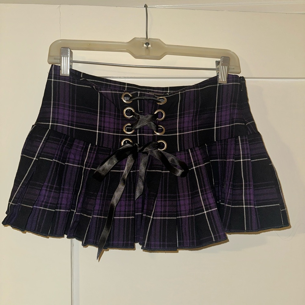Tripp NYC Black and Purple Plaid Mini Skirt